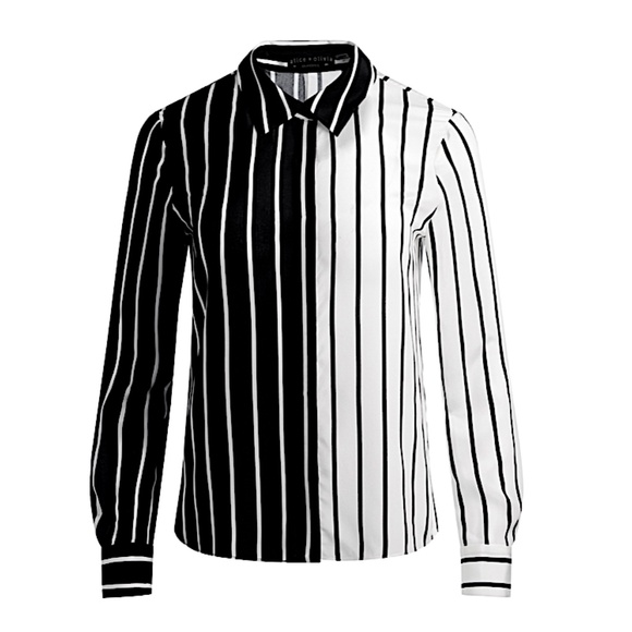 Willa Colorblock Stripe Silk Button-Up Shirt Alice + Olivia - Picture 5 of 12